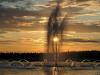 A fountain in Versailles, at sunset