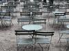 Empty tables at a cafe in the Luxembourg gardens